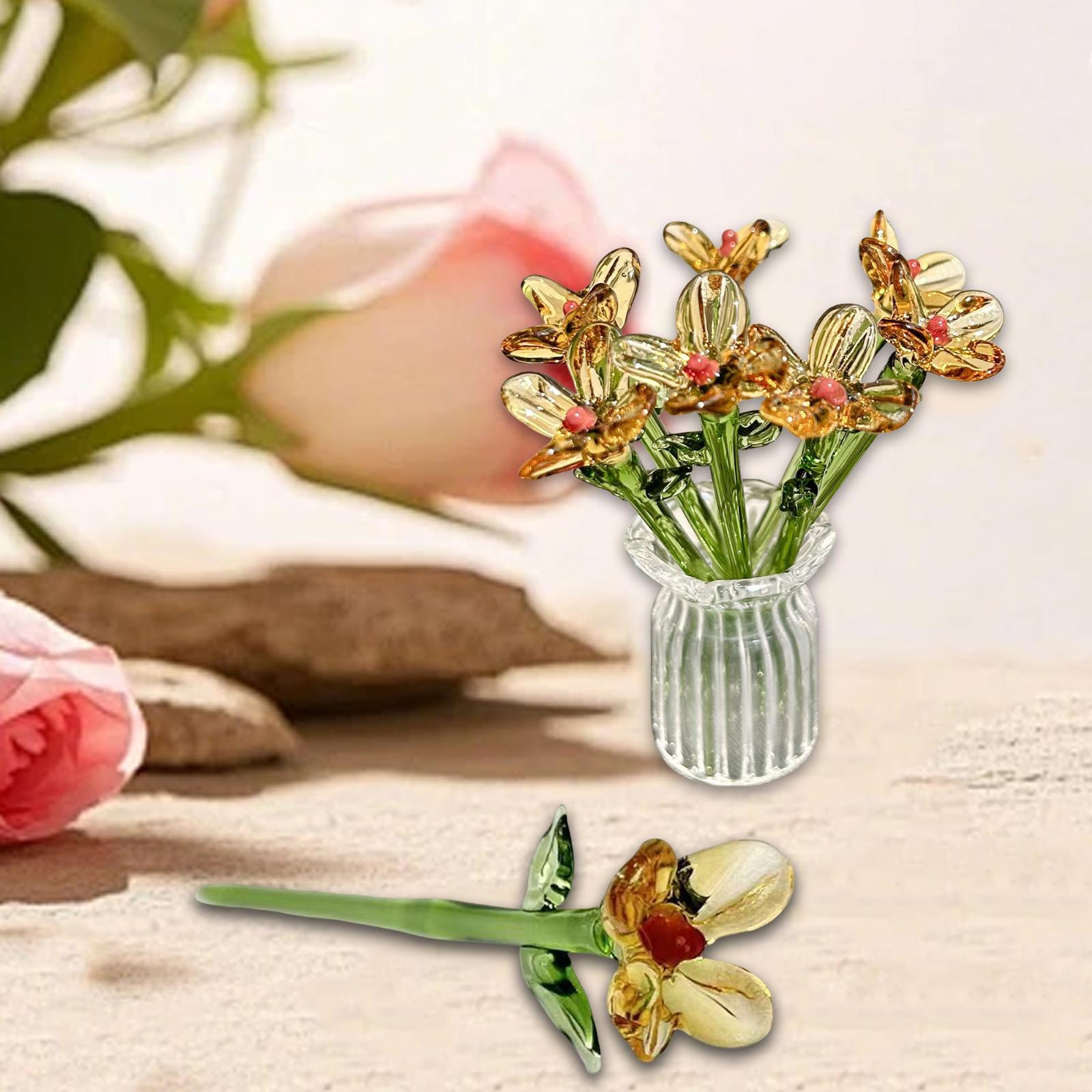 Mini Glass Flower Artificial Creative Decor Floral Figurine for Women Girls Birthday Home Thanksgiving Desktop
