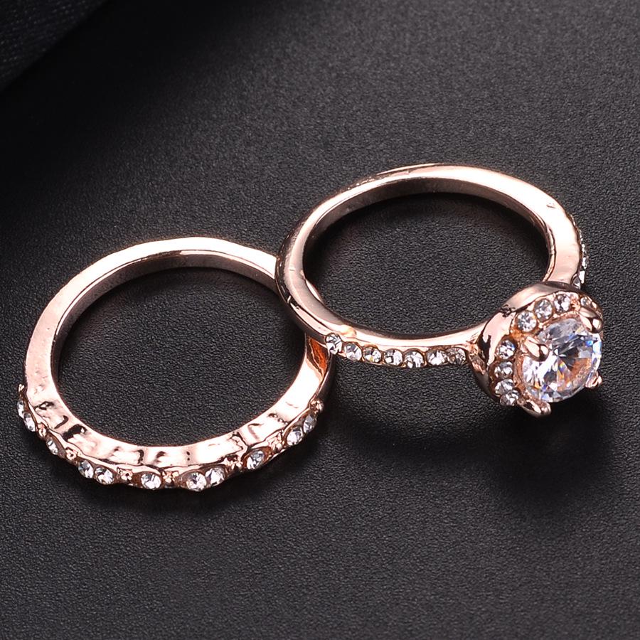 Elegant Rhinestone Zircon Double Ring Set Size 9