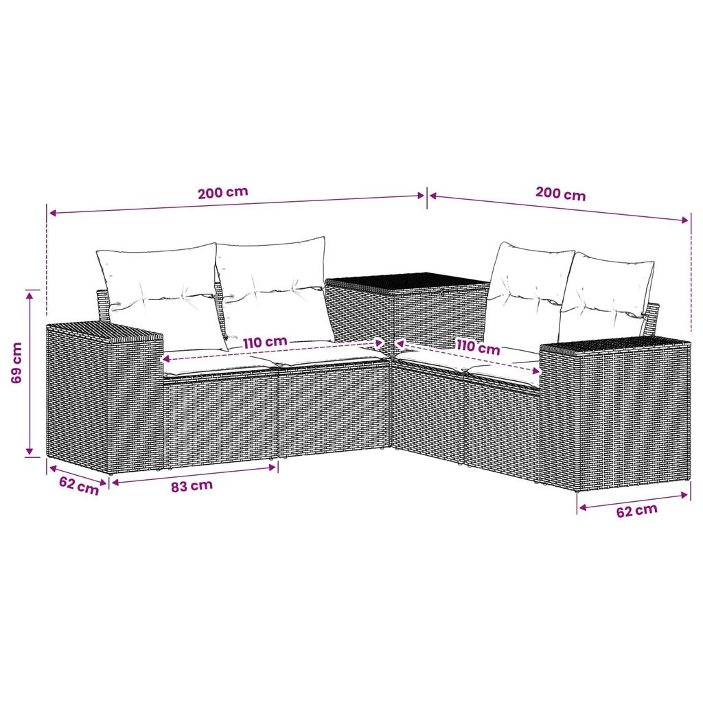 Sofa Set 5 Pieces Black Poly Rattan and Steel