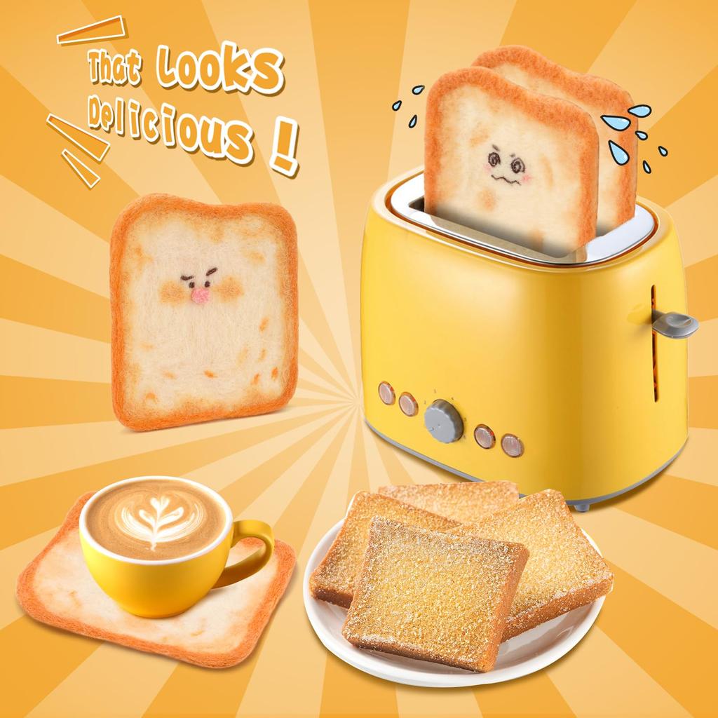 Fenrry 6PCS Needle Felting Kit Toast Coasters Wool Felting Kit Felting Wool Roving Felting Pad for DIY Decoration Craft