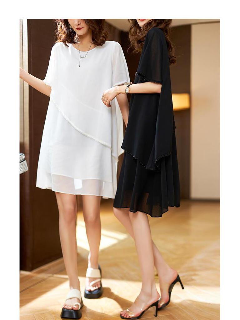 Women's Plus Size Summer Chiffon Dress - Slimming, Stylish Midi Skirt