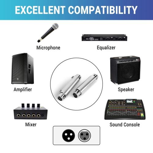 Togconn XLR Adapter 4-Pack, Includes 2 XLR Male-Male Connectors and 2 Female-Female Couplers, 3-Pin XLR Gender Changer Connectors, Compatible with Mix