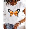 Fashion Purple Butterfly Print Women T-Shirt Summer Casual Short