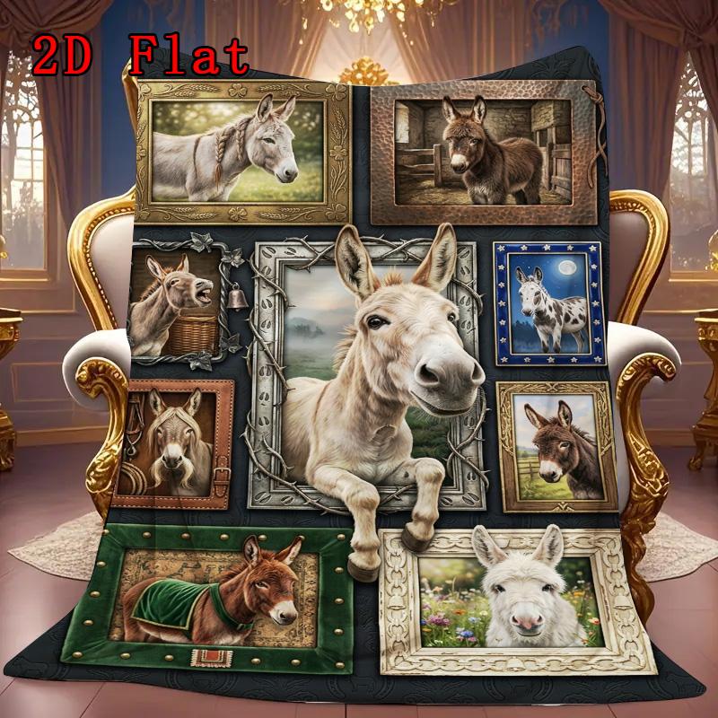 Donkey Portraits 2D Flat Pattern Flannel Blanket, High quality All Seasons, Home Decor, Warmth and Comfort, Perfect for Christmas Gifts.
