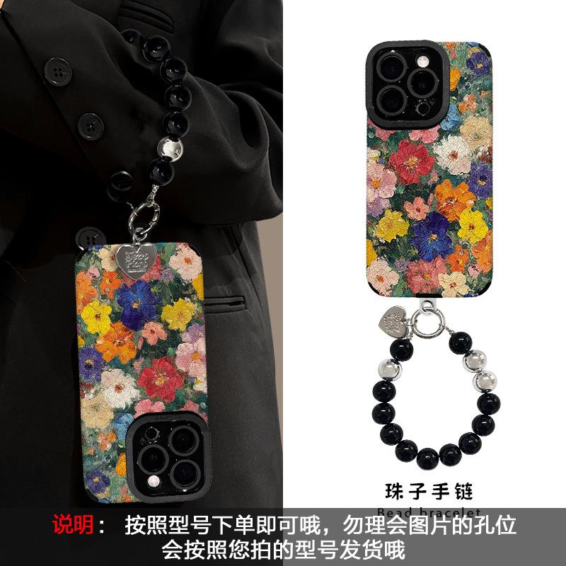 Ölgemälde Blumenarmband ist geeignet für Apple 16pro Handyhülle iphone14 Silikon Schafsleder 15 All-Inclusive Anti-Drop 13.