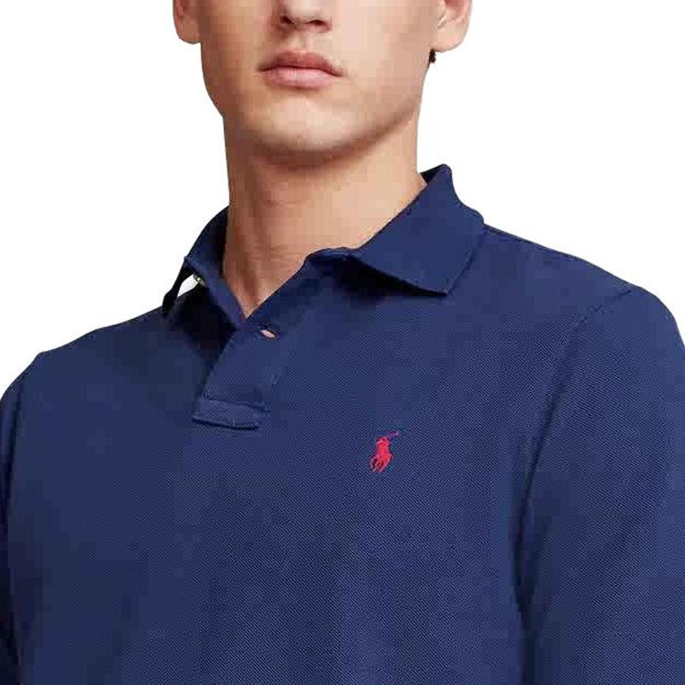 Polo Ralph Lauren Solid Color Logo Embroidered Slim Fit Long Sleeve Polo Shirt Men tops Navy-Blue MNPOKNI16820857-410