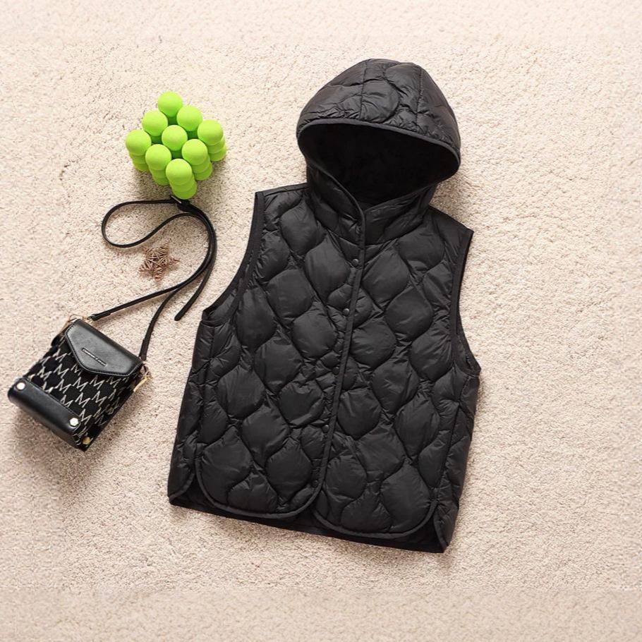 Autunno e inverno nuovo gilet corto casual con cappuccio leggero e sottile gilet gilet gilet base gilet interno giacca calda