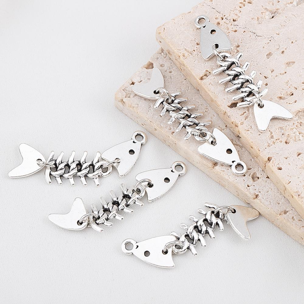 10pcs 30pcs Silver Color 50x11.5mm 3D Fishbone Charms Fish Pendant Fit DIY Handmade Metal Punk Jewelry Making Finding Supplies