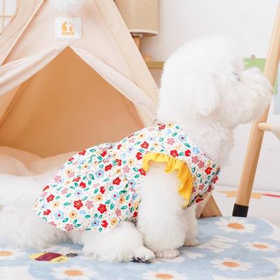 Decorative Floral Print Dog Princess Dress Thin Soft Pet Dog Clothes Breathable Pet Summer Dress Outdoor