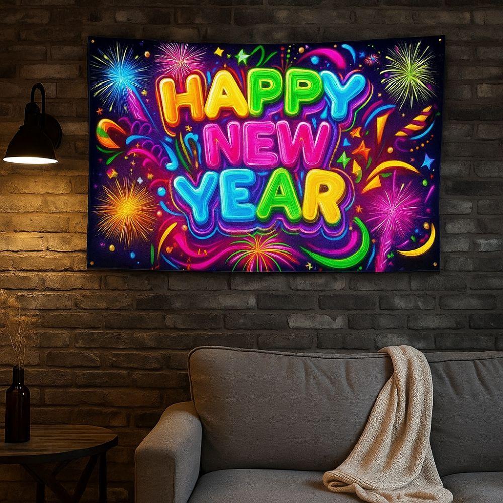 Black Gold 2026 New Year Banner Firework Balloons Photo Background Party Backdrop Photo Studio