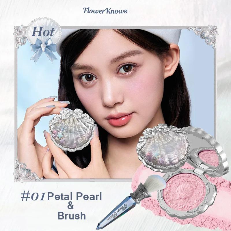 Make-up Flowerknows Kolekce mušlí a perel Hedvábně saténová tvářenka Lehký vysoce pigmentovaný pudrový růž na tvář Dlouhotrvající tvářenky