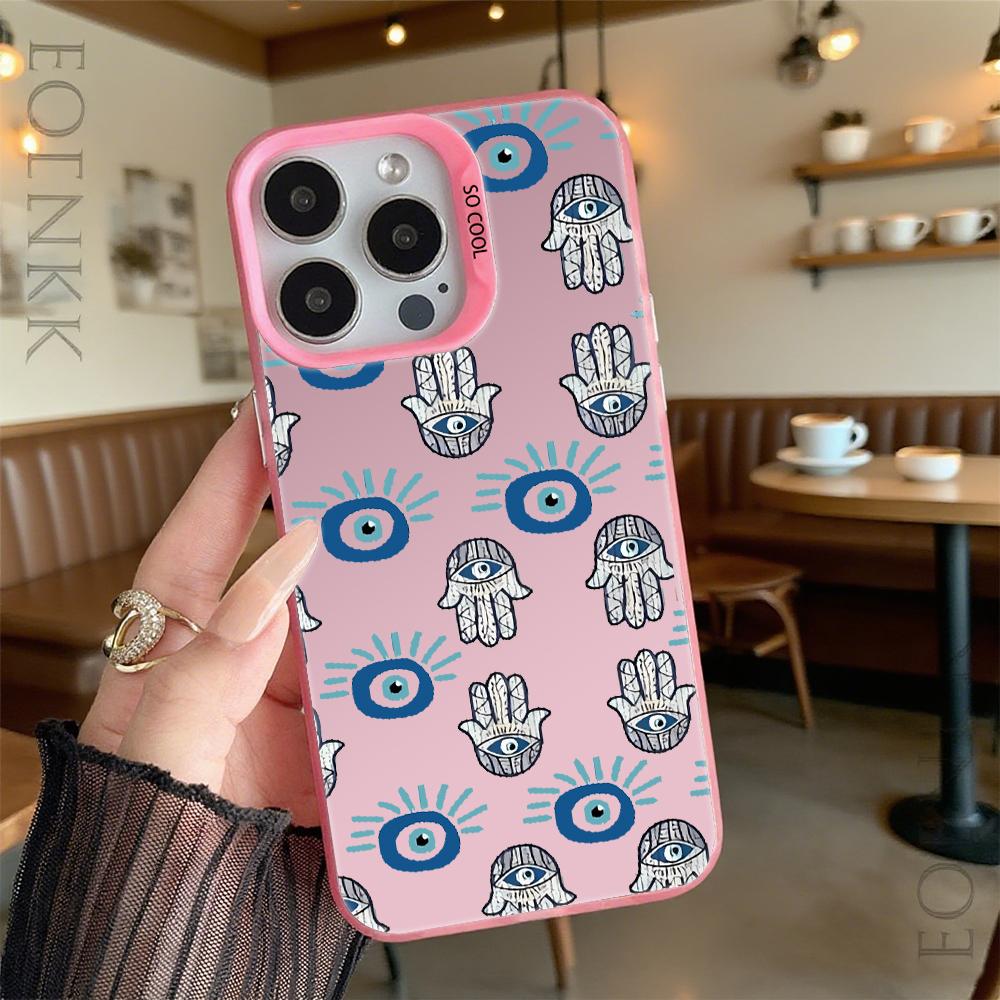 Hamsa Hand and Evil Eye Pattern Shockproof Phone Case for Iphone 16 15 14 13 12 11 Pro Max/Mini Anti-Scratch Premium Hard Cover