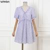 VONDA Summer Women Short Sleeve Floral Print Casual Mini Short Dress