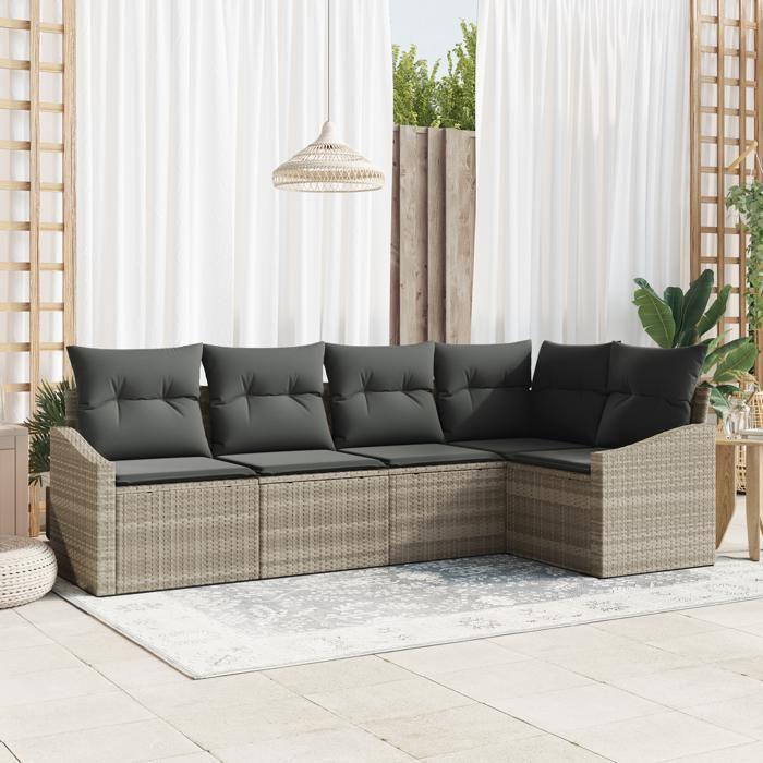 VidaXL Ensemble de salle à manger de jardin 5 pièces avec coussins en poly rattan gris clair 3355391