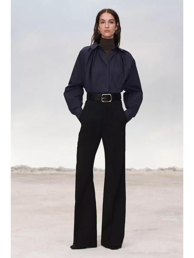 2024 Autumn/Winter Women's European & American Style Long Sleeve Poplin Loose Casual Top