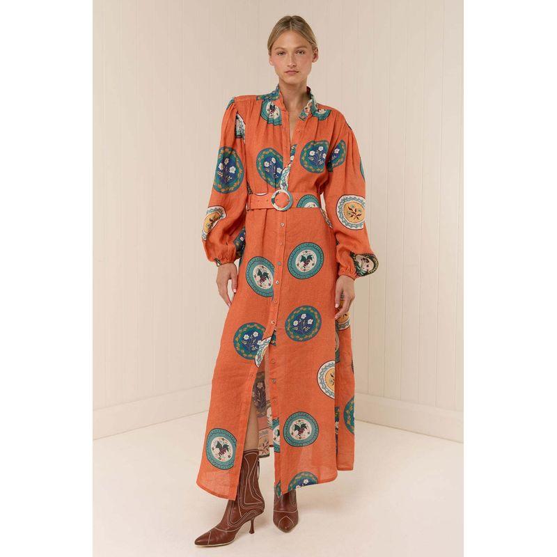

Printed Long Sleeved Dress Fashion Wind New Arrival Fashion Print Long Sleeves Shirt Dress Orange 2XL