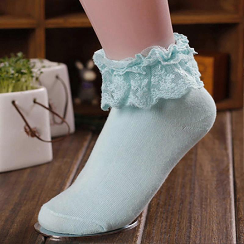 1 Pair Vintage Cotton Socks Lace Ruffle Frilly Ankle  Princess Socks For Spring Summer Daily Life a
