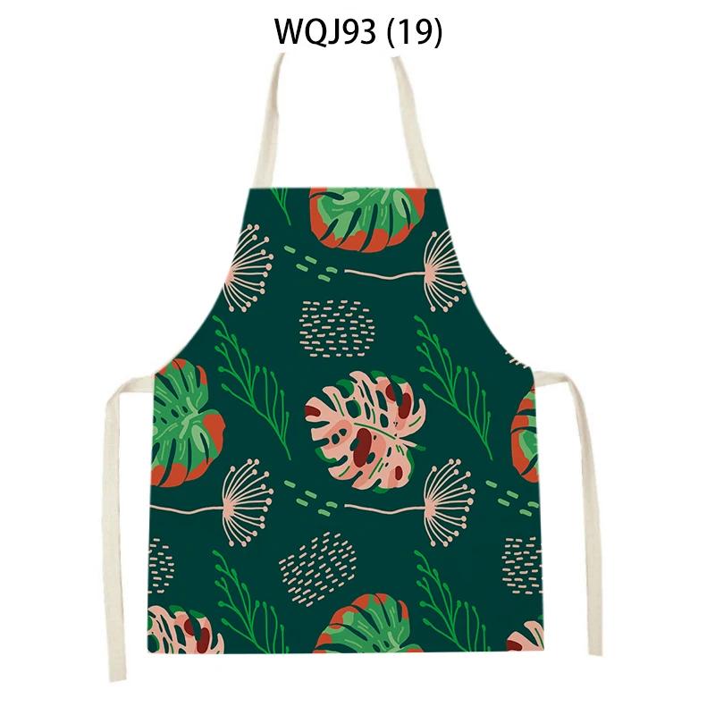 Women Men Plant Flower Leaves Pattern Cleaning Kitchen Aprons Home Cooking Baking Accessories Linen Waist Bibs Home Decor