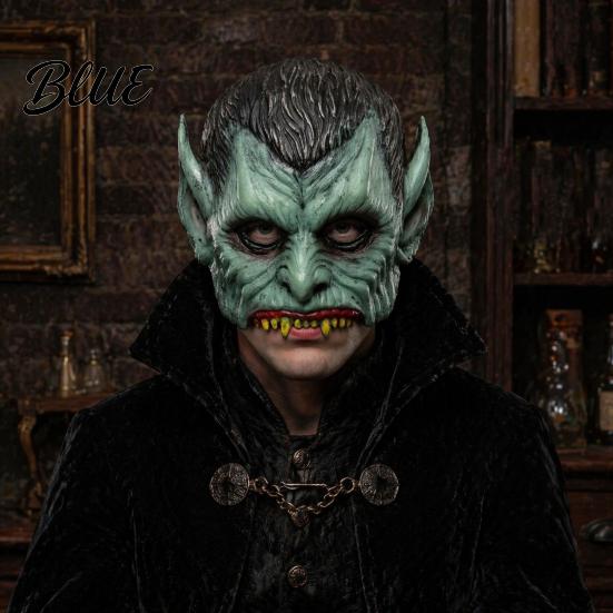 Soft Foam Vampire Pointy Ears Halloween Half Mask Mask Green Face with & Sharp Teeth Retro Distressed Party Lightweight