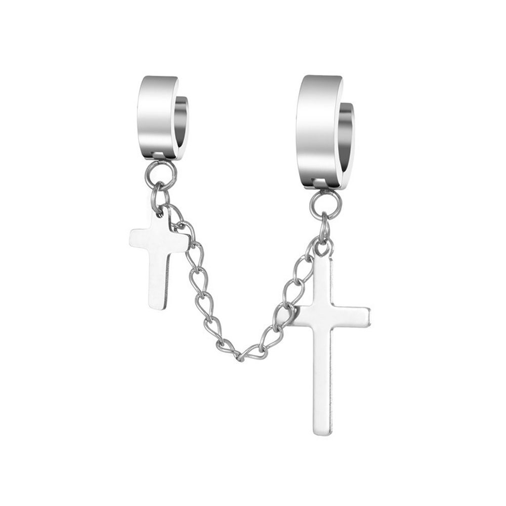 Titanium Steel Tassel Cross Dangle Earrings Women Ear Clip Korean Stud Earrings Men Ear Cuff