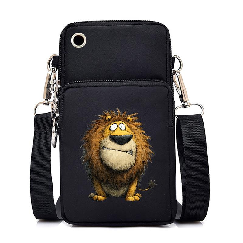 Funny Animals Personality Printing Black Oblique Span Small Bag Multifunctional Casual Portable Mobile Phone Bag