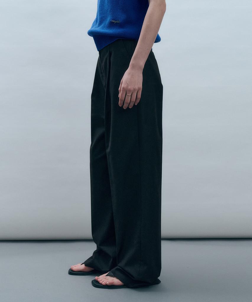 MONGDOL Nylon One-Tuck Wide Slacks Black Mdpt025Nyblack