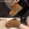 Suede Platform Women Snow Ankle Boots Designer Short Plush Mid Heels Cotton Shoes 2025 Trend Winter Warm Casual Botas De Mujer