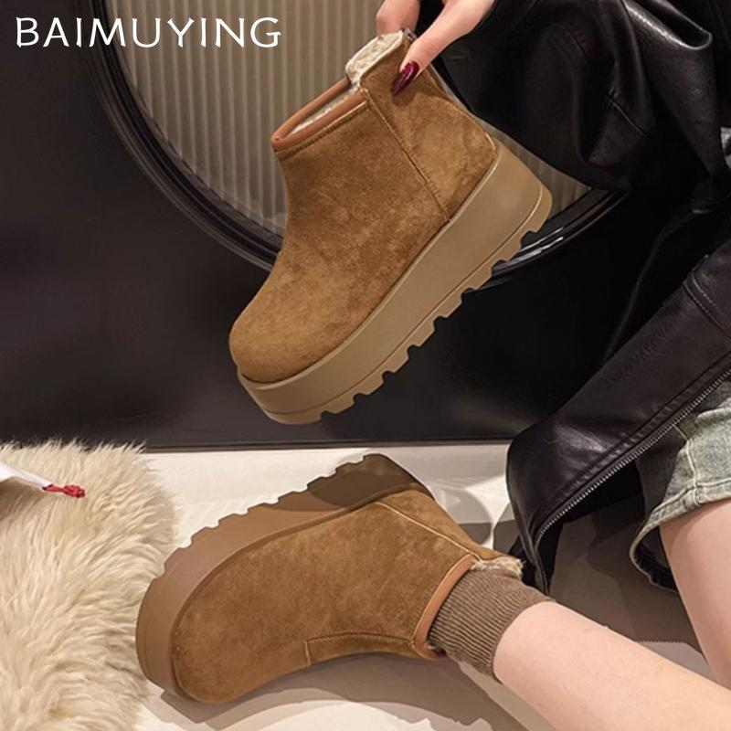 Suede Platform Women Snow Ankle Boots Designer Short Plush Mid Heels Cotton Shoes 2025 Trend Winter Warm Casual Botas De Mujer