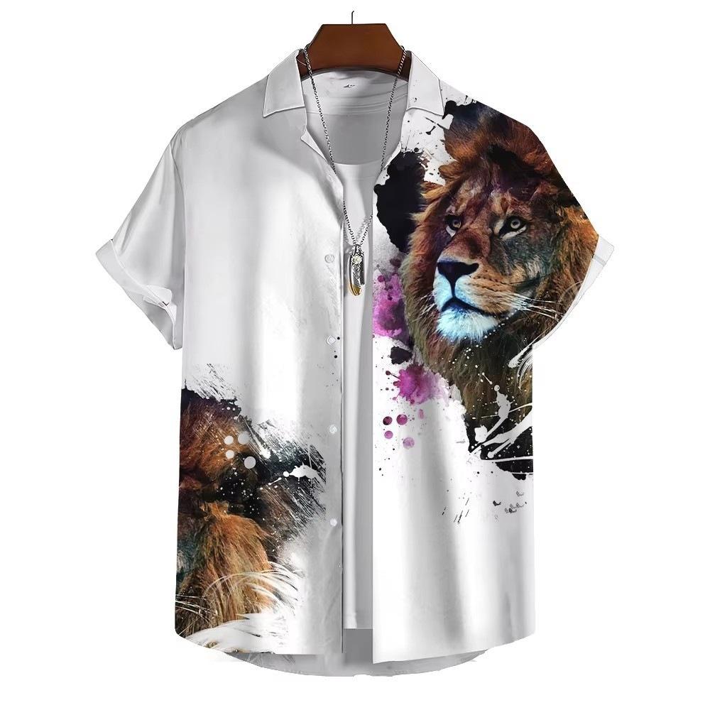 Men's Tiger Print Hawaiian Short Sleeve Shirt Casual