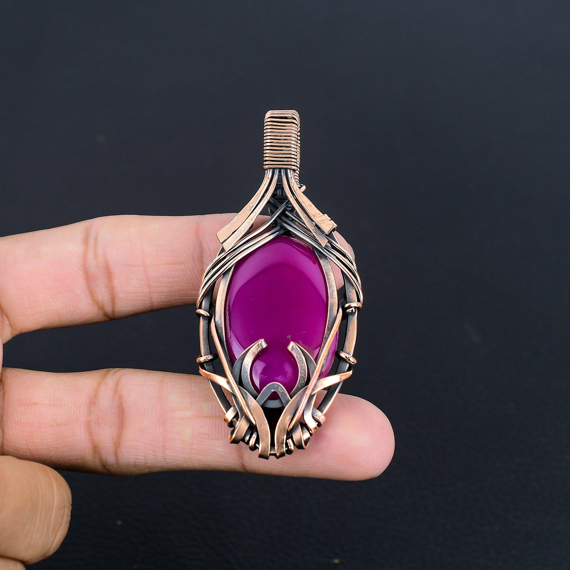 

Pink Botswana Agate Pendant Gemstone Jewelry, 999 Copper Wire Wrapped Handmade Pendant, Latest Design Jewelry 2.55 Inches