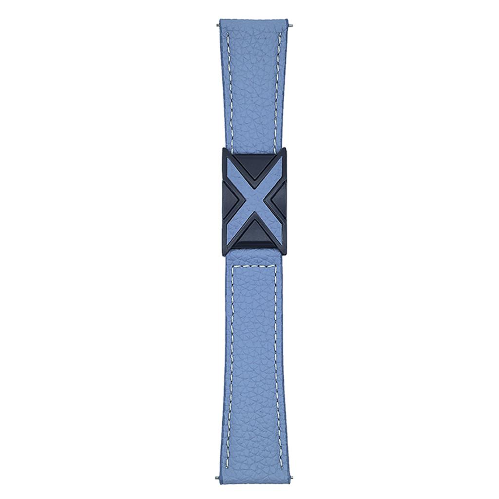 For Samsung Galaxy Watch7 44mm/40mm Watch Band 20mm Magnetic X-Buckle Litchi Texture Leather Strap