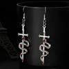 Dark Gothic Earrings, Cross Rose Snake Fishbone Earrings Alloy Earrings