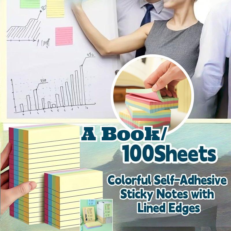 100/200 Pages of Horizontal Line Sticky Notes Colorful Posted It Note Pad Planner Sticker Notepad Memo Pad School Office Supply