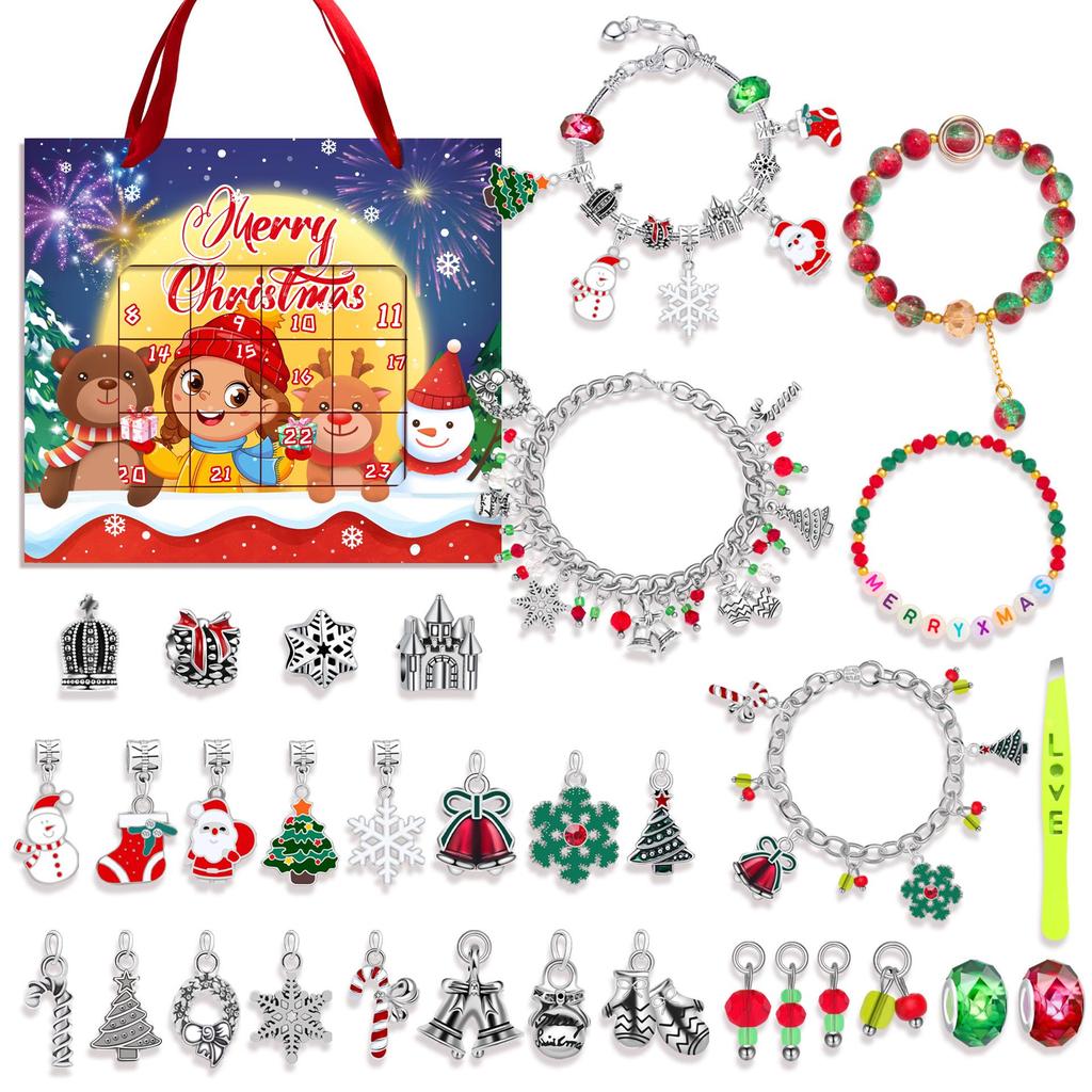Kinder DIY Handgemachter Schmuck Perlen Schneemann Adventskalender - 24 Fächer Weihnachtsgeschenk