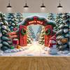 Holiday Celebration Background Holiday Archway Christmas Display North Pole Banner Snow-Covered Trees Winter Scene Display