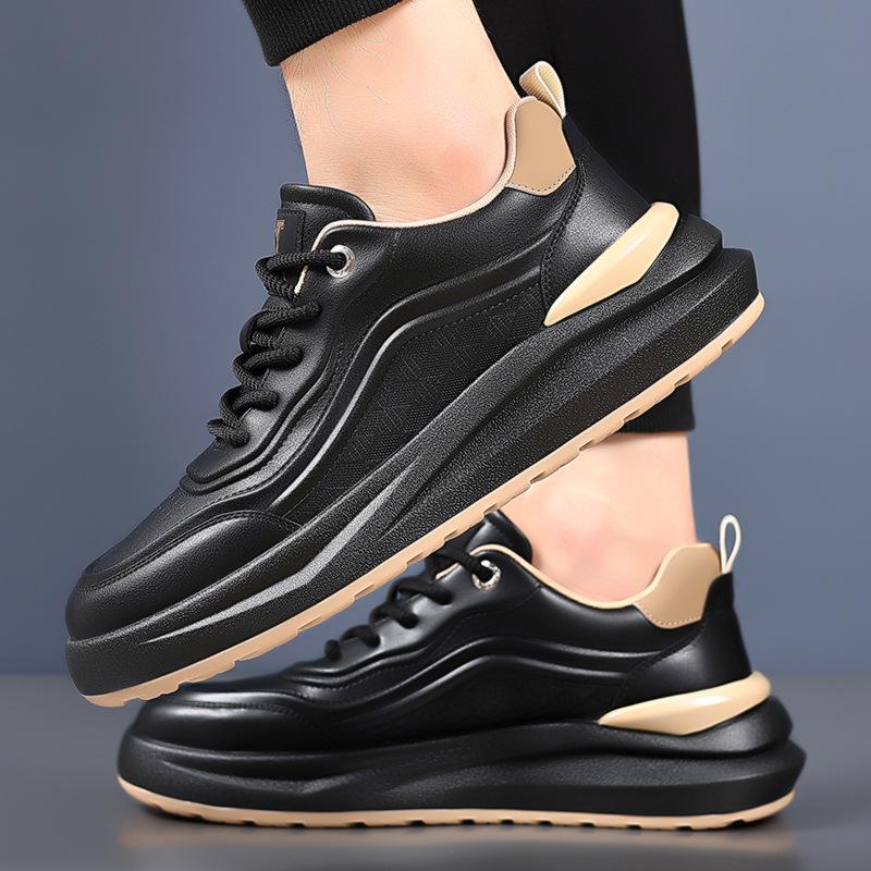 Men's Style Casual Leather Shoes Men's Versatile Fashion Trendy Shoes Platform White Shoes Men's 2025 Trend Board Shoes
