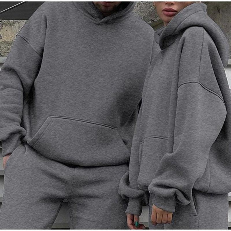 Autumn and Winter Couples Plus Velvet Fashion Hooded Sweater Suit Is Now Casual Loose Long-sleeved