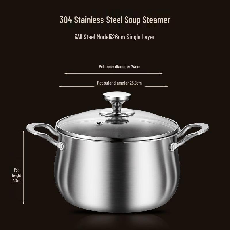 

ZISIZ 26cm Thickened 304 Stainless Steel Induction Soup Pot Steamer