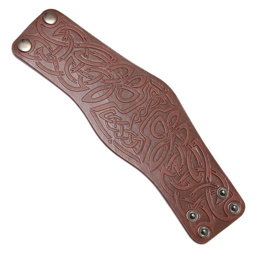 Viking Mjolnir Embossed Faux Leather Cuff Bracelet Norse Retro Wristband