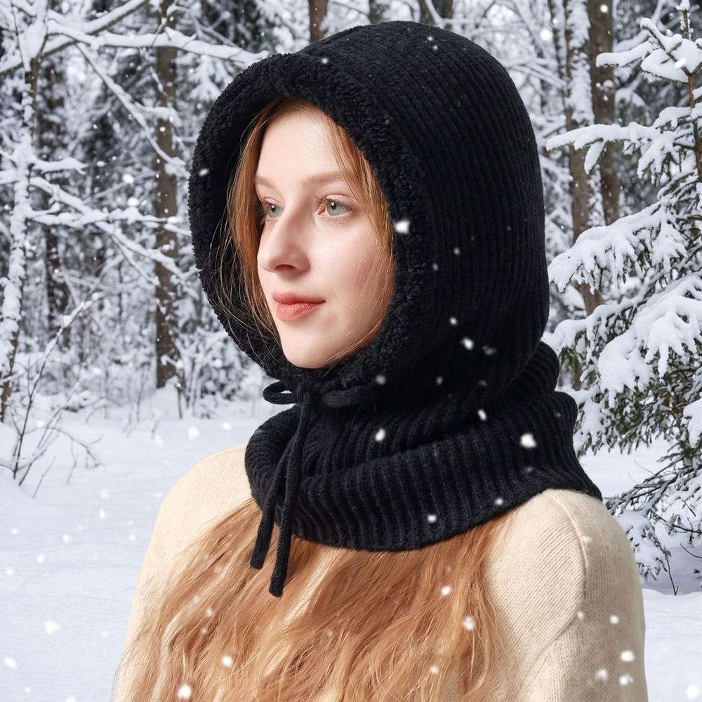 Solid Color Knitted Hooded Cap Wool Blend Earflap Hat Simple Winter Cap Outdoor
