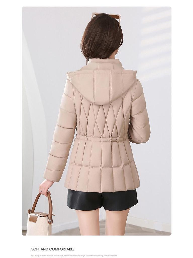 Women's Short Hooded Cotton Jacket - Waist-Slimming Korean Style Outerwear