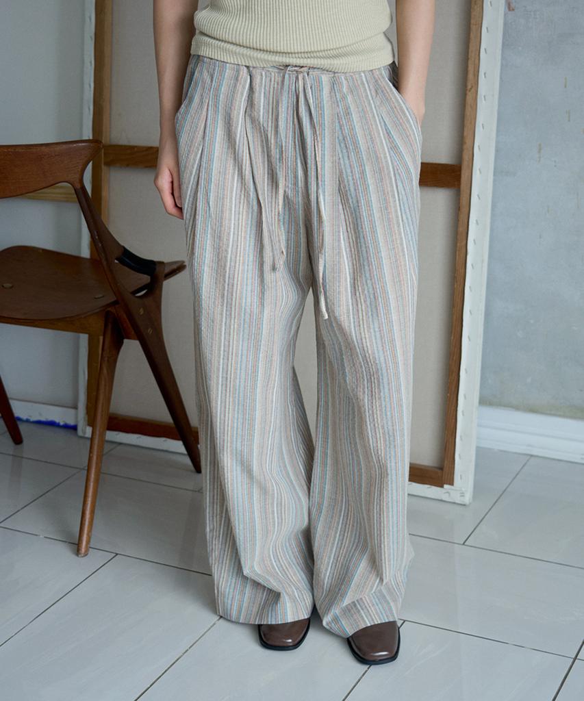 WEEVER Breeze Stripe Wide Pants Beige
