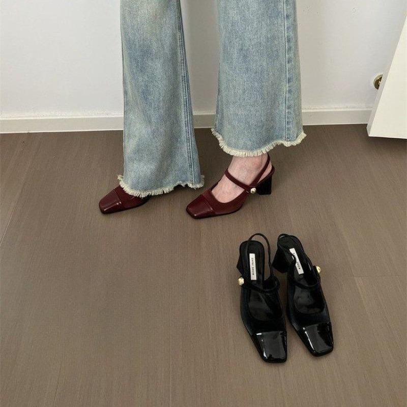 High-heeled Shoes, Chunky Heel Bagged Shoes, Women's Head-shaped Soft Leather Sandals