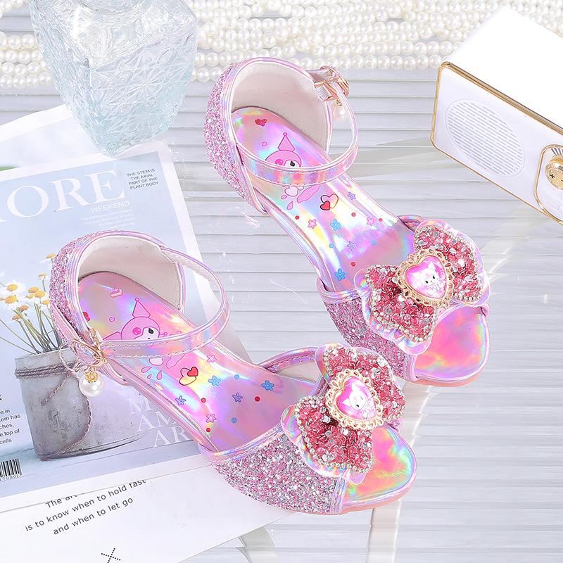 Girls sandals princess shoes 2025 new summer children's crystal shoes baby high heels soft sole little girl summer
