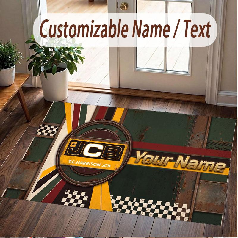Custom Rug JCB Pattern Print Name Text Soft Non‑Slip Floor Carpet for Home Indoor Decoration
