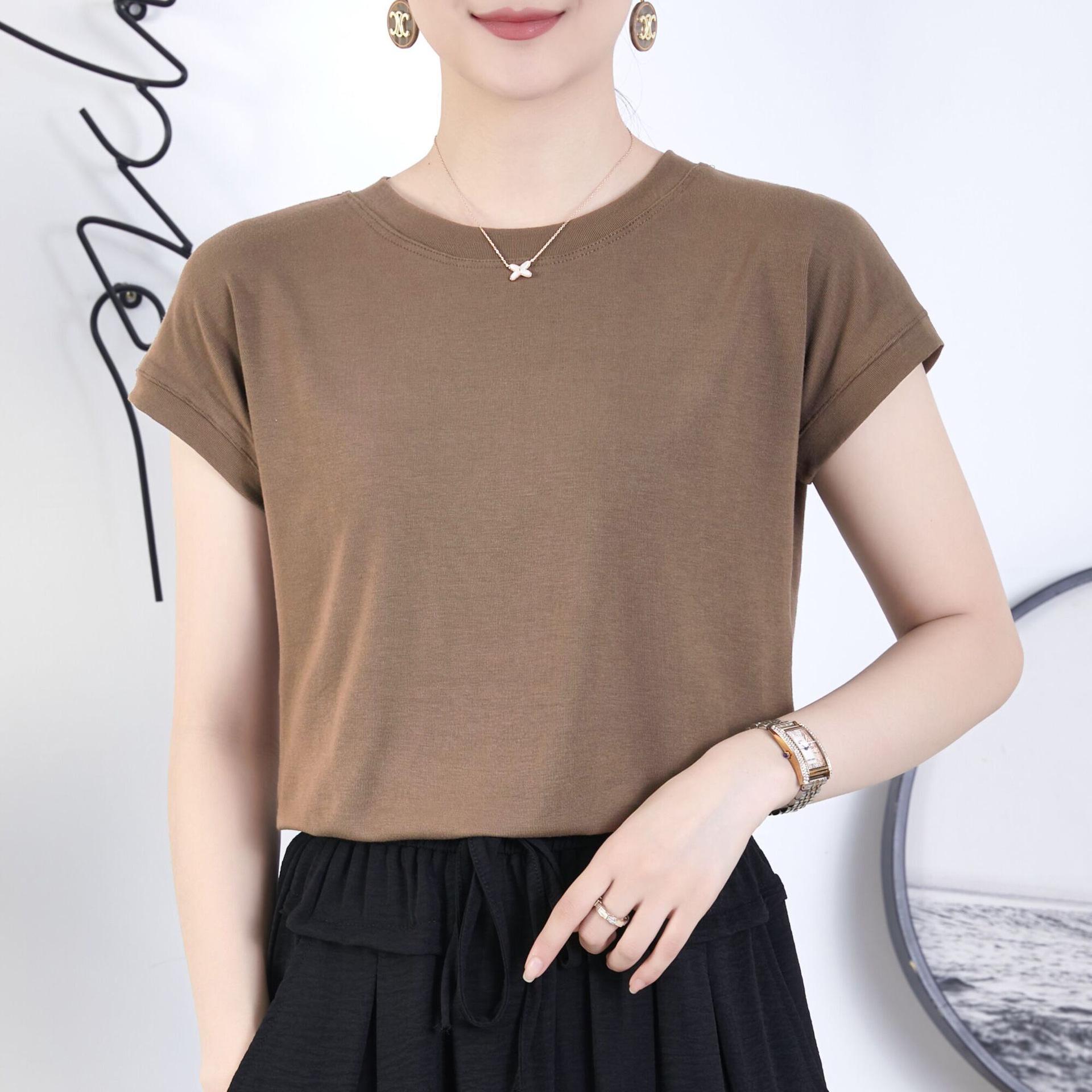 

Женская футболка Douyin с круглым вырезом и рукавом «летучая мышь» — однотонная, повседневная, свободного кроя, с коротким рукавом M (80-100 jin)