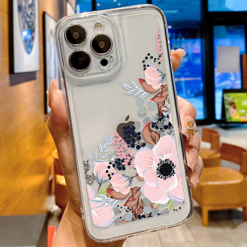 Fashion Floral Phone Case For Iphone 16 15 14 Pro Max 13 12 11 Shockproof Silicone Case Clear Cover