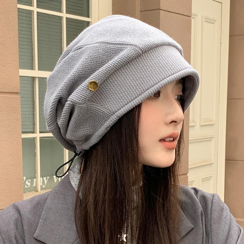 Autumn and Winter Hats Women's Fashion Retro Cold Hats Big Head Circumference Showing Face Small Headgear Versatile Warm Pile Hats