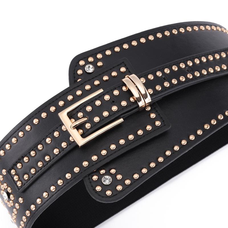 Elastic Waist Seal Ladies Pin Buckle Waist Retro Point Drill Rivet Design Dress Decorative Elastic Wide Belt