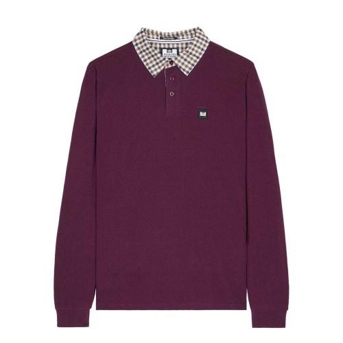 Weekend Offender Mens Walker Checked Collar Long-Sleeved Polo Shirt